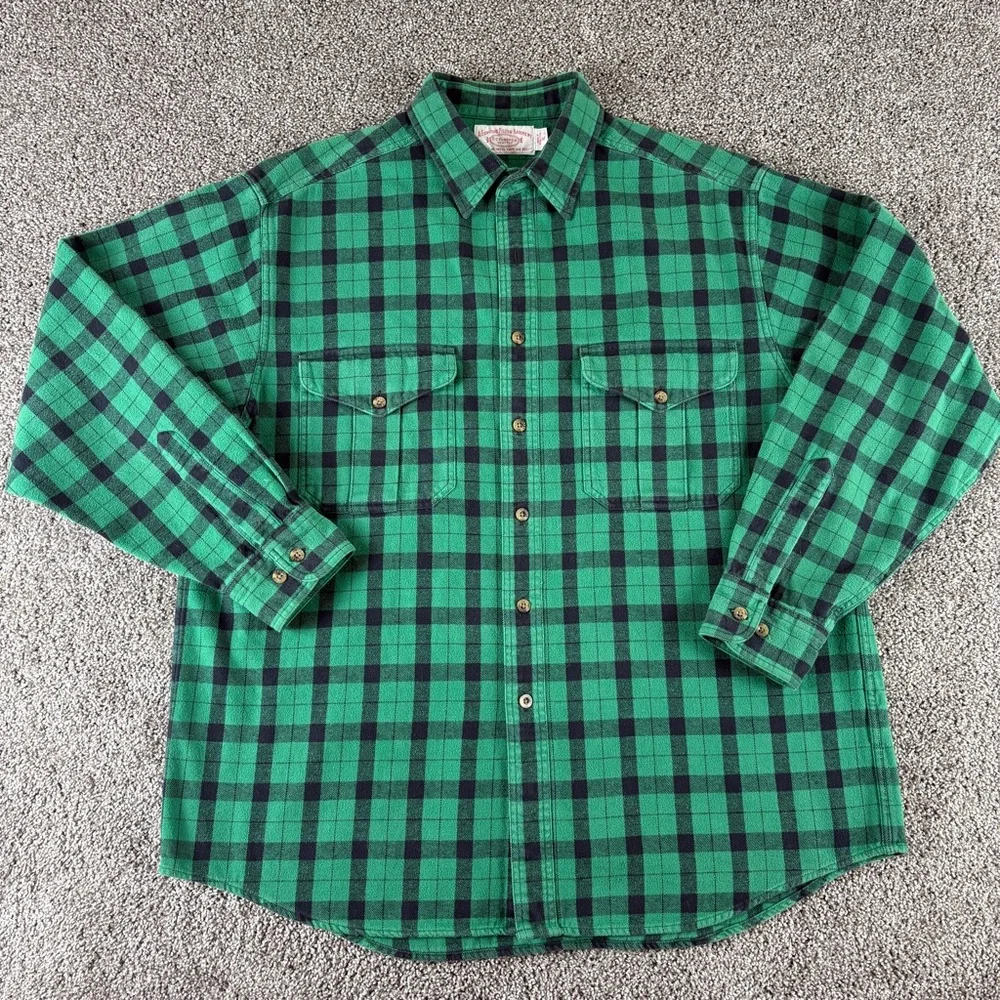 CC Filson 850 Shirt X-Large  Green Plaid Flannel Heavy Cotton Fishing Guide - Picture 2 of 10